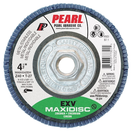 Pearl EXV Zirconia Maxidisc Flap Disc 4 1/2 x 5/8-11 Z40 T-27 MAX454ZEH