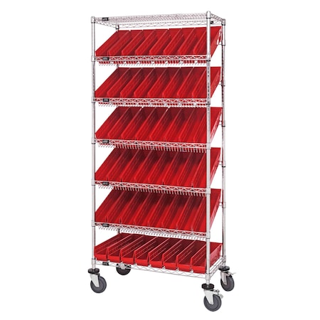 Quantum Storage Systems WIRE SHELVING UNIT W/48 RED BINS MOBILE MWRS-7-103RD