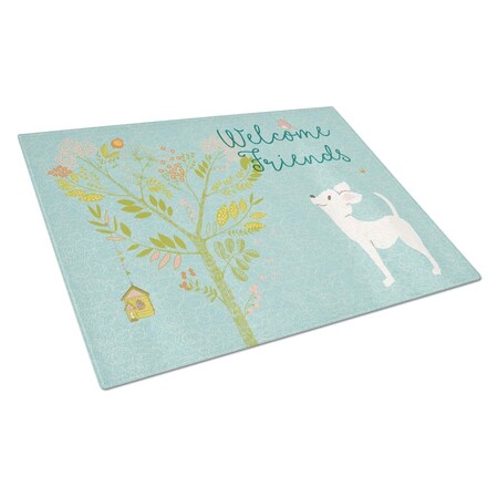 Carolines Treasures Welcome Friends White Chihuahua Glass Cutting Board, Large BB7629LCB