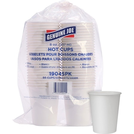Genuine Joe 8 oz Polyurethane-lined Disposable Hot Cups - White, 250PK GJO19045BD