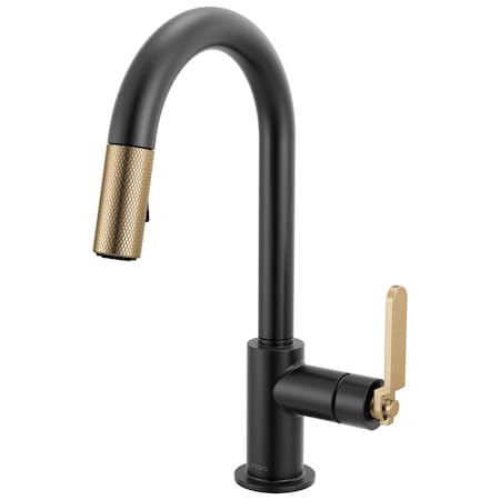Brizo Litze Pull-Down Prep Faucet with Arc Spout, Industrial Handle Matte Black/Luxe Gold 63944LF-BLGL