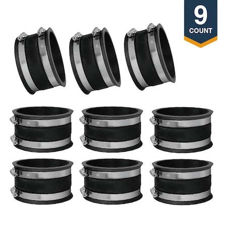 Powertec 4 in. Dust Control Flex Cuff with Steel Hose Clamps, Hose Connector Rubber Cuff Coupler, 9PK 70149-P9N