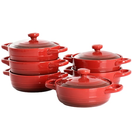 Crockpot Appleton 6 Piece 10 Ounce Stoneware Mini Casserole Set in Red with Lid 138984.02