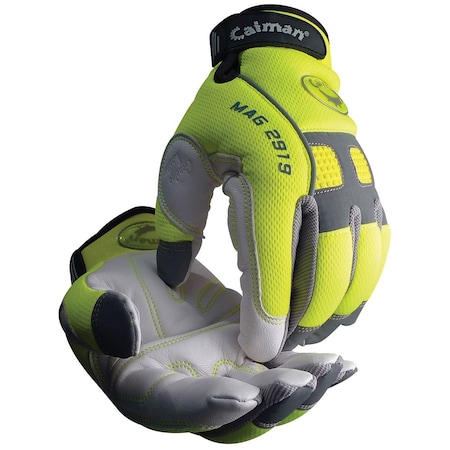 Caiman Multi-Activity Glove w/White Goat Grain Leather Padded Palm and Hi-Vis AirMesh Back, Heatrac III Ins 25372
