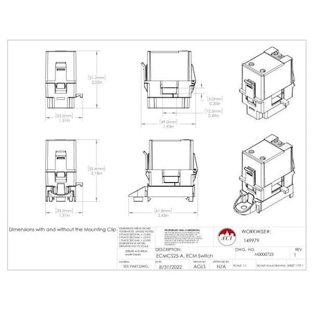 Aci Split Core, N/O ECM Current Switch ECMCS25-A