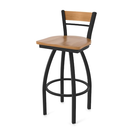 Holland Bar Stool Co Revelle 25in Swivel Counter Stool with Black Wrinkle Finish, Medium Back and Medium Maple Seat 881