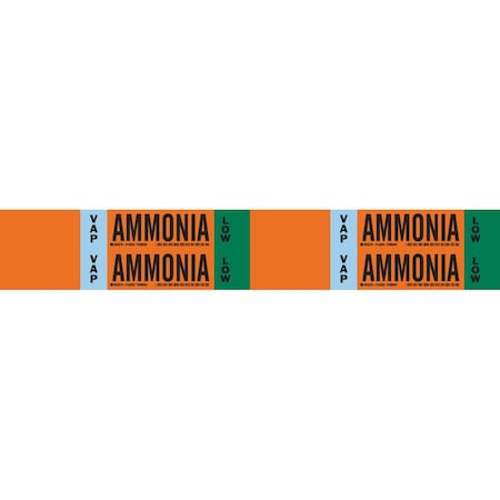 Brady VAP AMMONIA LOW Pipe Marker, 1.125in H x 7in W, Card of 4 Each, Fits Pipes .75in Thru 2.375in, 4PK 145903