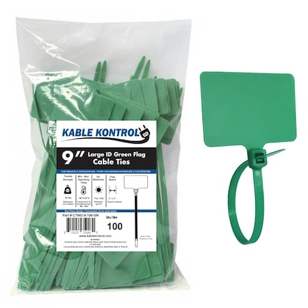 Kable Kontrol Identification & Tamper Proof Cable Zip Ties, 9 in L, Green, Nylon Co-polymer, 80 lbs Strength CTWO-9-100-GN