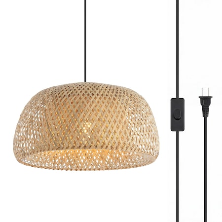 Jonathan Y Mateo 18" 1-Light Farmhouse Coastal Bamboo 180" Cord Plug-In or Hardwired LED Pendant, Brown JYL1403A