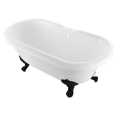 Kingston Brass 67" Acrylic Oval Double Ended Clawfoot Tub, 7" Faucet Drillings, Glossy White/Matte Black VT7DS672924JNH0