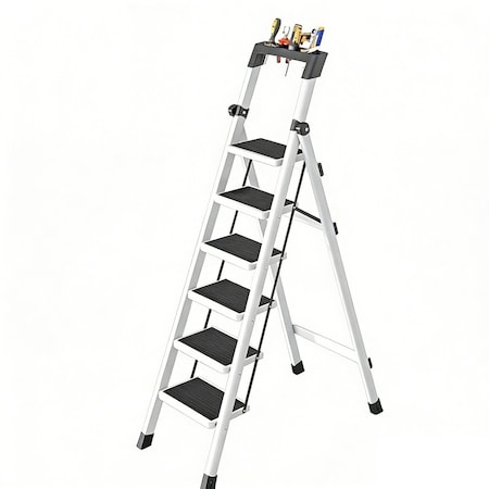 Wrightmaster 5.3 ft. Steel Lightweight Step Ladder, 11 ft. Reach, with Tool Platform, 300 lb. Load Capacity ZOR-GJ6BT2