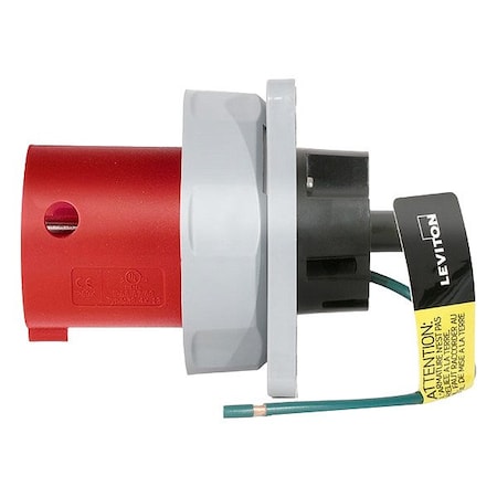 Leviton Pin & Sleeve Inlet, 100 A, 480V AC, Three Phase, 3 Pole, IEC Grounding, Red, NEMA 3R, 4X, 6P, 12 4100B7WLEV