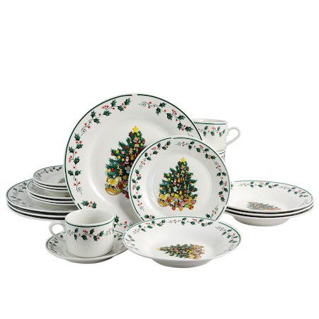 Gibson Home 20 Piece Ceramic Christmas Tree Trimming Dinnerware Set 108171.2