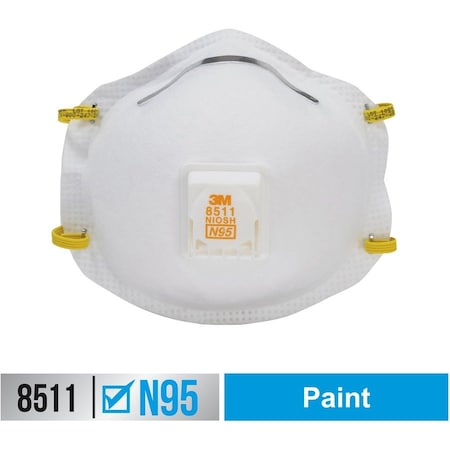 3M Particulate Respirator, N95, Cool Flow Valve, Tekk Protection Paint Sanding, PK 10 8511PB1-A