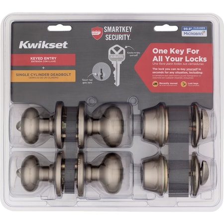 Kwikset Cove Satin Nickel Deadbolt and Door Knob Combo With SmartKey 92420-059