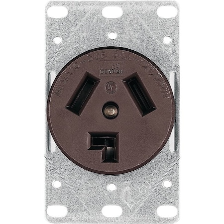 Eaton Wiring Devices Straight Blade Receptacle, 10-30R, 30 A, 125/250V AC, 3 Pole, 3 Wire, Flush Mount, Non-Grounded AH38BK-F