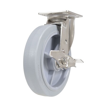 Vestil Thermoplastic Rubber Swivel With Brake Caster 8 In. Diameter x 2 In. Width 675 lb Gray CST-E-SS-8X2TPR-SWB
