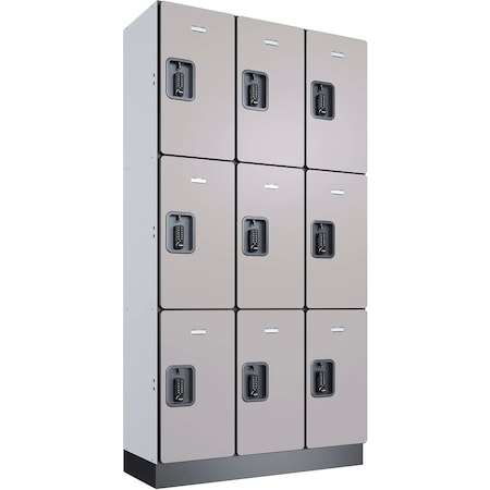 Global Industrial 3-Tier 9 Door Digital Wood Locker, 36"W x 15"D x 76"H, Gray, Unassembled 290666