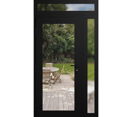 Vdomdoors Front Exterior Prehung Metal-Plastic Door Clear Glass / MANUX 8666 Matte Black / Office Commercial MANUX8666EXD-BLK-W30+14xH80+16-RH-I
