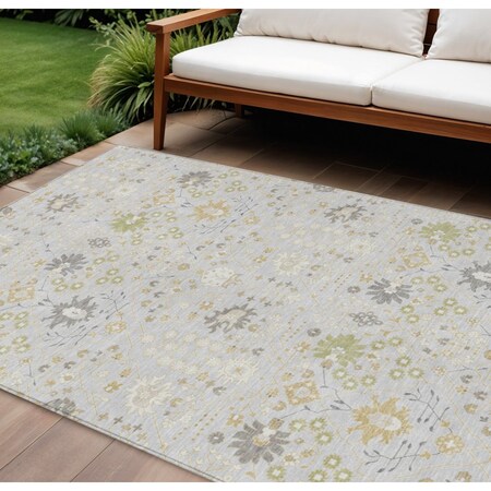 Homeroots 8' X 10' Silver Gray And Gold Oriental Washable Indoor Outdoor Area Rug 598073