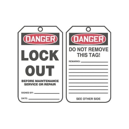 Accuform Safety Tags, DANGER LOCK OUT BEFORE SERVICE OR REPAIR, 5.75in ...