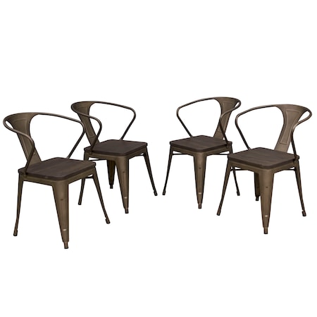 Amerihome Loft Rustic Gunmetal Metal Dining Chair With Wood Seat