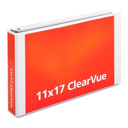 Cardinal Tabloid ClearVue Slant-D Ring Binder, 2in Capacity, 11 x 17, White