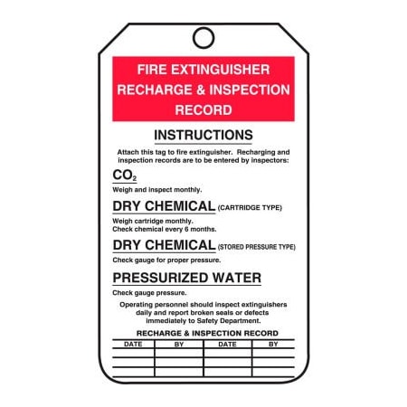 Accuform MGT208PTP Fire Extinguisher Recharge & Inspection Tag, RP-Plastic, 25/Pack