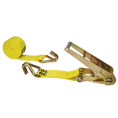 3" x 27' Yellow Ratchet Strap w/ Double J-Hooks