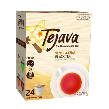 Tejava Vanilla Chai Unsweetened Black Tea Pods, Single Serve Cups, PK ...