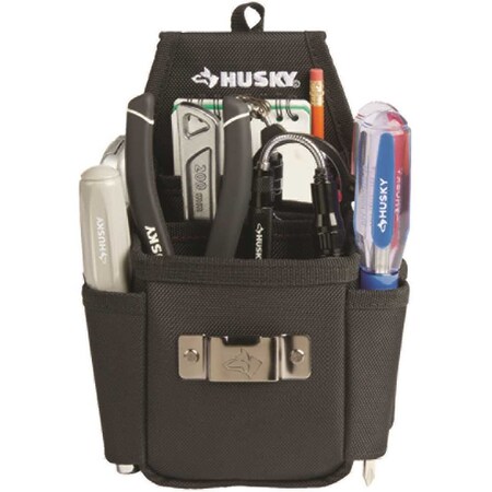 Husky HD00170 Large Black Polyester Tool Belt Pouch – 13 Pockets, Water Resistant