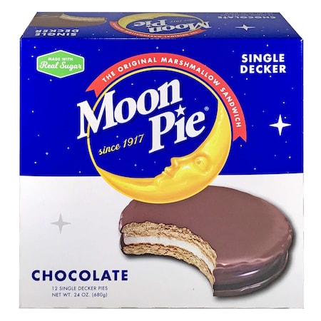Moon Pie Single Decker - Chocolate. The Original Marshmallow Sandwich, 12 Pies Per Box