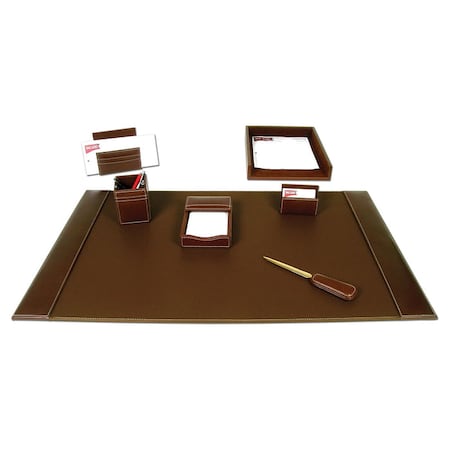 Dacasso 6-Piece Bonded Leather Desk Set In Dark Brown - Executive Desk Organizer With Blotter Pad, Pen Holder & Tray - View #9
