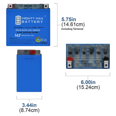 Mighty Max YTX14-BS GEL Battery – 12V 12Ah, For Kawasaki KVF650 Prairie 700 04-06 & Powersport, Lead Acid