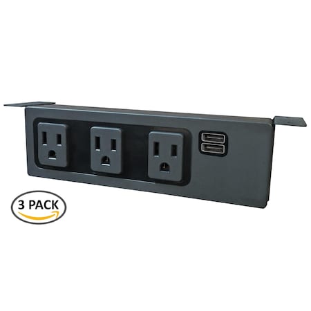 Electriduct Outlet Strip, Under Table, USB, 2 USB/3 Outlet(s) Black, 1 ...