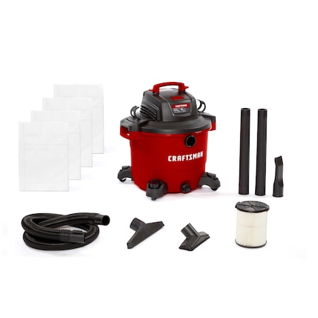 Craftsman 16 Gallon 6.5 Peak HP Heavy-Duty Wet/Dry Vacuum with 4 Dust Bags, Attachments CMXEVBE18595