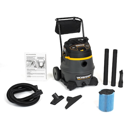Workshop Wet/Dry Vacs 14 Gal. 6.0 Peak HP Heavy-Duty Wet/Dry Vacuum with Cart, Accessories WS1400CA