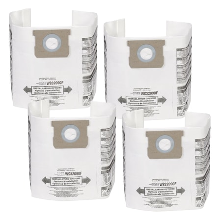 Workshop Wet/Dry Vacs 4pk Fine Dust Vac Collection Bags for 5-9 Gal. Wet/Dry Shop Vacuums, 4PK WS32090F2
