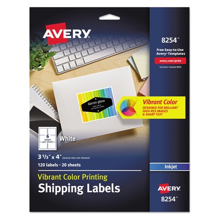 Avery Dennison Color Inkjet Labels, 3.33x4, White, PK120 8254 | Zoro