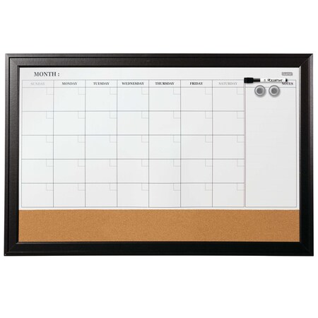 Quartet Magnetic Combination Dry Erase Calendar/Cork Board, 35 x 23, Black Wood  Frame 79284 | Zoro