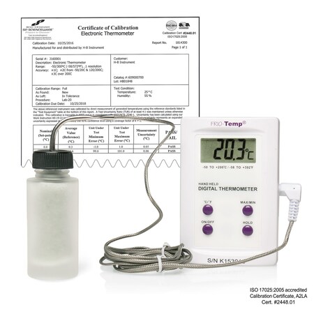 H-B Instrument B61000-0000 Frio-Temp Precision Electronic Verification Thermometer, -50 to 200?C (-58 to 392?F), Individual Calibration Report