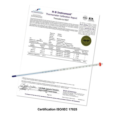H-B Instruments DURAC Plus Calibrated Thermometer, -10 t B60201-0200
