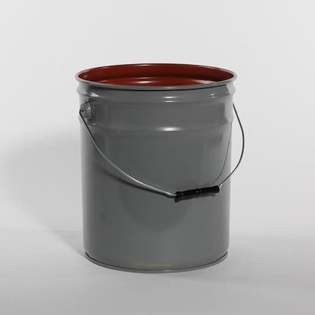 Pipeline Packaging Open Head Pail, Steel, Gray, 5 gal., Lining: Red Phenolic 01-19-048-00212