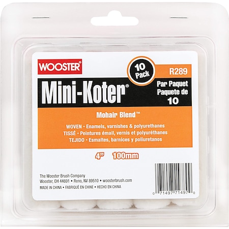 Wooster Mohair Paint Roller Cover, Smooth, 4 in L, Pk10 R119-4