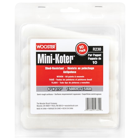 Wooster Mini Paint Roller Cover, Semi-Rough, PK10 R130-6