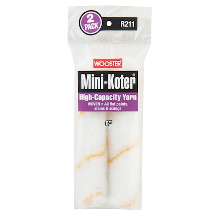 Wooster 6" Mini Paint Roller Cover, Poly Yarn, 2 PK R211-6