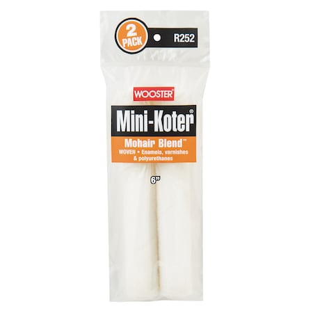 Wooster 6" Mini Paint Roller Cover, Mohair, 2 PK R252-6