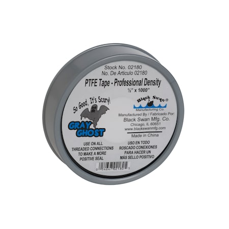 Black Swan PTFE Tape-Gray Ghost-China 1/2" X 1000" 02180
