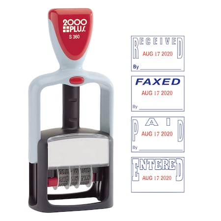 2000 Plus Date/Phrase Stamp, 4 In 1, Red/Blue Ink 032519