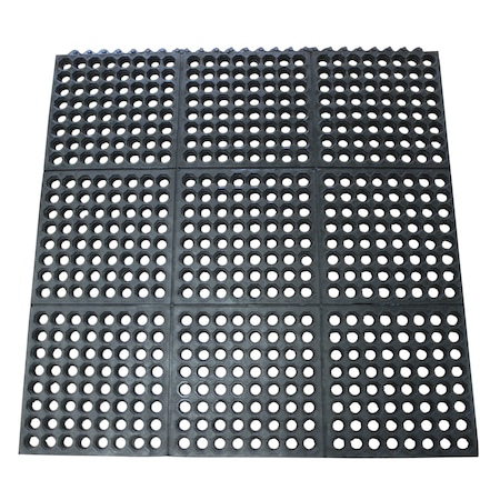 RUBBER-CAL 03_126_INT_WBK "Dura-Chef Commercial Interlock" Anti-Fatigue Rubber Matting, 1/2" x 36" x 36", Black 03-122-INT-BK